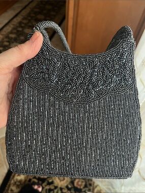 Gun Metal Beaded Evening Shoulder Bag Vintage 20s Style